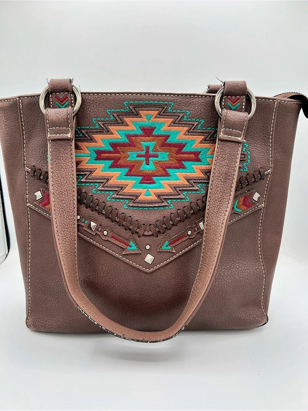 Montana West Aztec Embroidered Concealed Carry Tote Handbag in Brown
